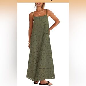Women's Spaghetti Strap Sundress Sleeveless Floral Lace Eyelet Maxi Dress NWOT